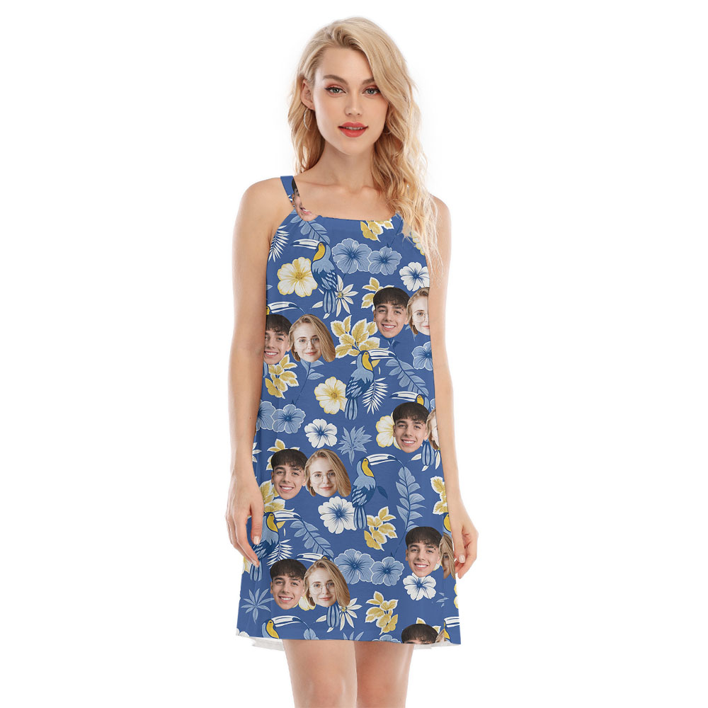 Blue Tropical Print Cami Dress With 5 Faces - variant image 1