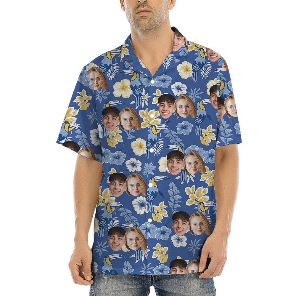Parrot Floral Hawaiian Button Up Shirt With 1-5 Faces - variant image 1