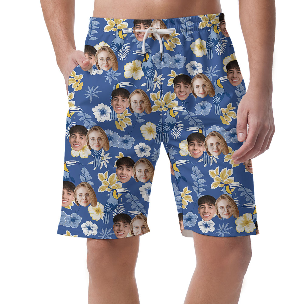 Blue Parrot Men's Casual Shorts With Multi Faces - variant image 1