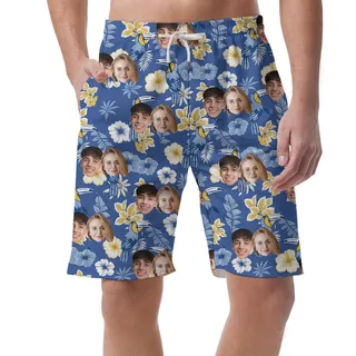 Blue Parrot Men's Casual Shorts With Multi Faces