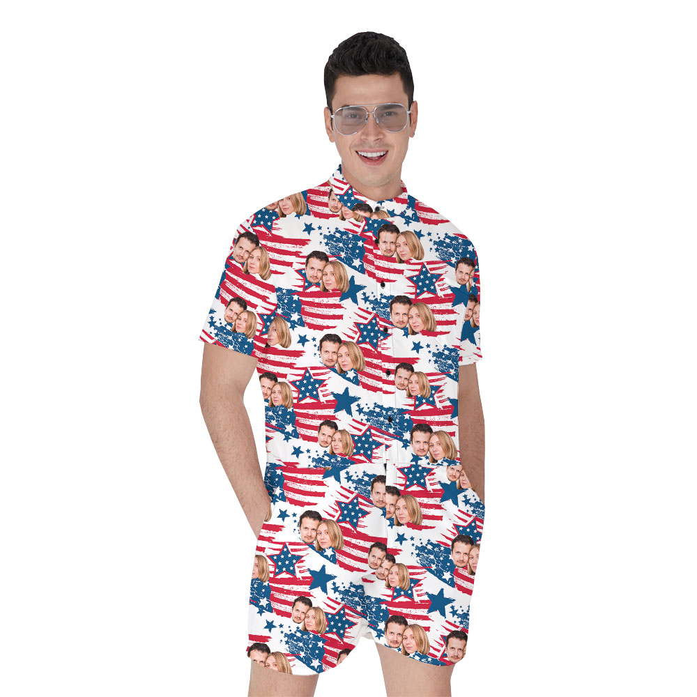 Personalized 1-5 Faces American Flag Romper For Men - variant image 1