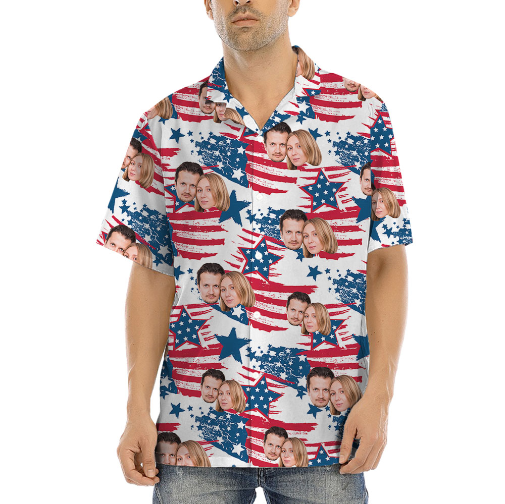 Men 4th Of July Button Up Shirt With Faces - variant image 1