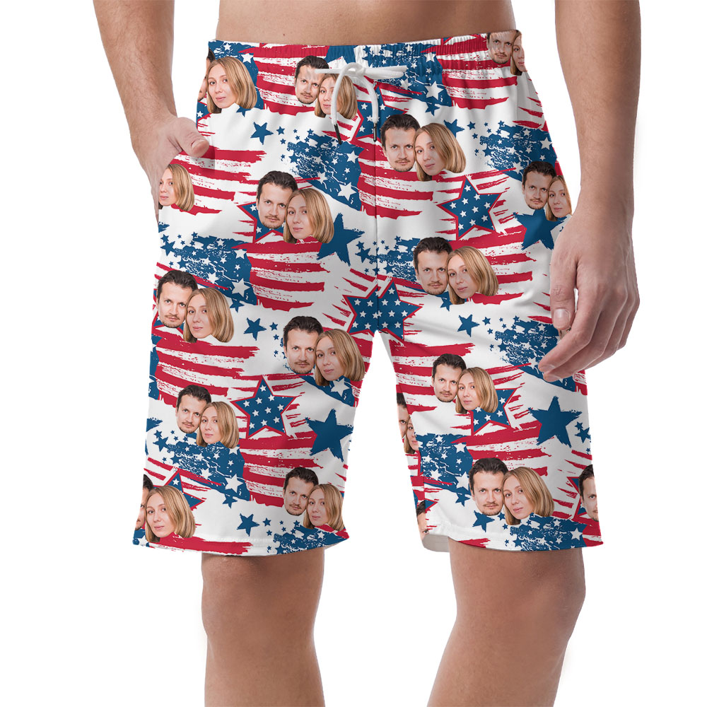 Custom 1-5 Faces American Flag Themed Shorts For Men - variant image 1