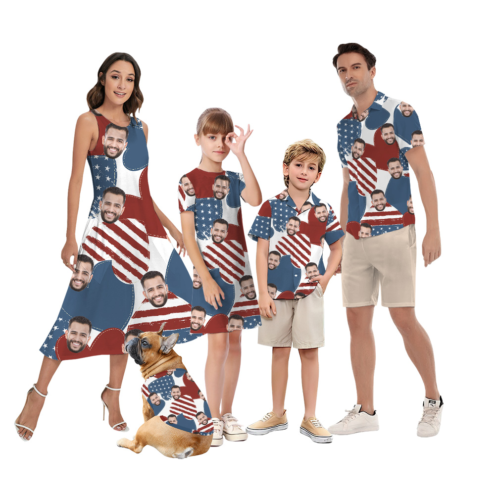 Custom Face American Hearts 4th Of July Matching Family Hawaiian Outfits - variant image 1