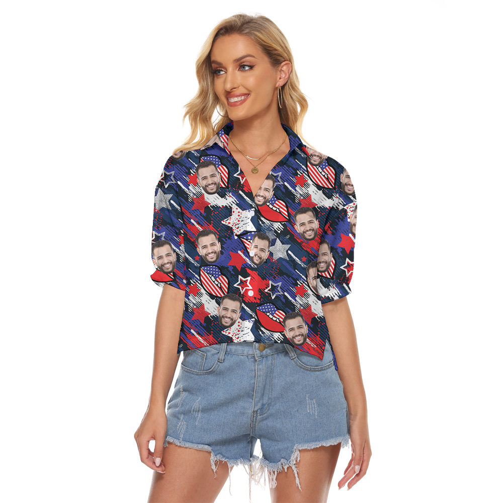 Custom Face Women's Cropped Shirt Theme 4th Of July - variant image 1