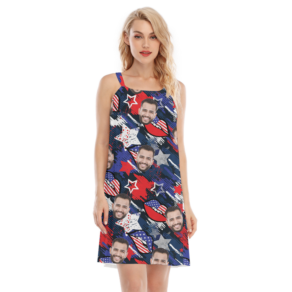 4th Of July Custom Face Blue Women's Cami Dress - variant image 1