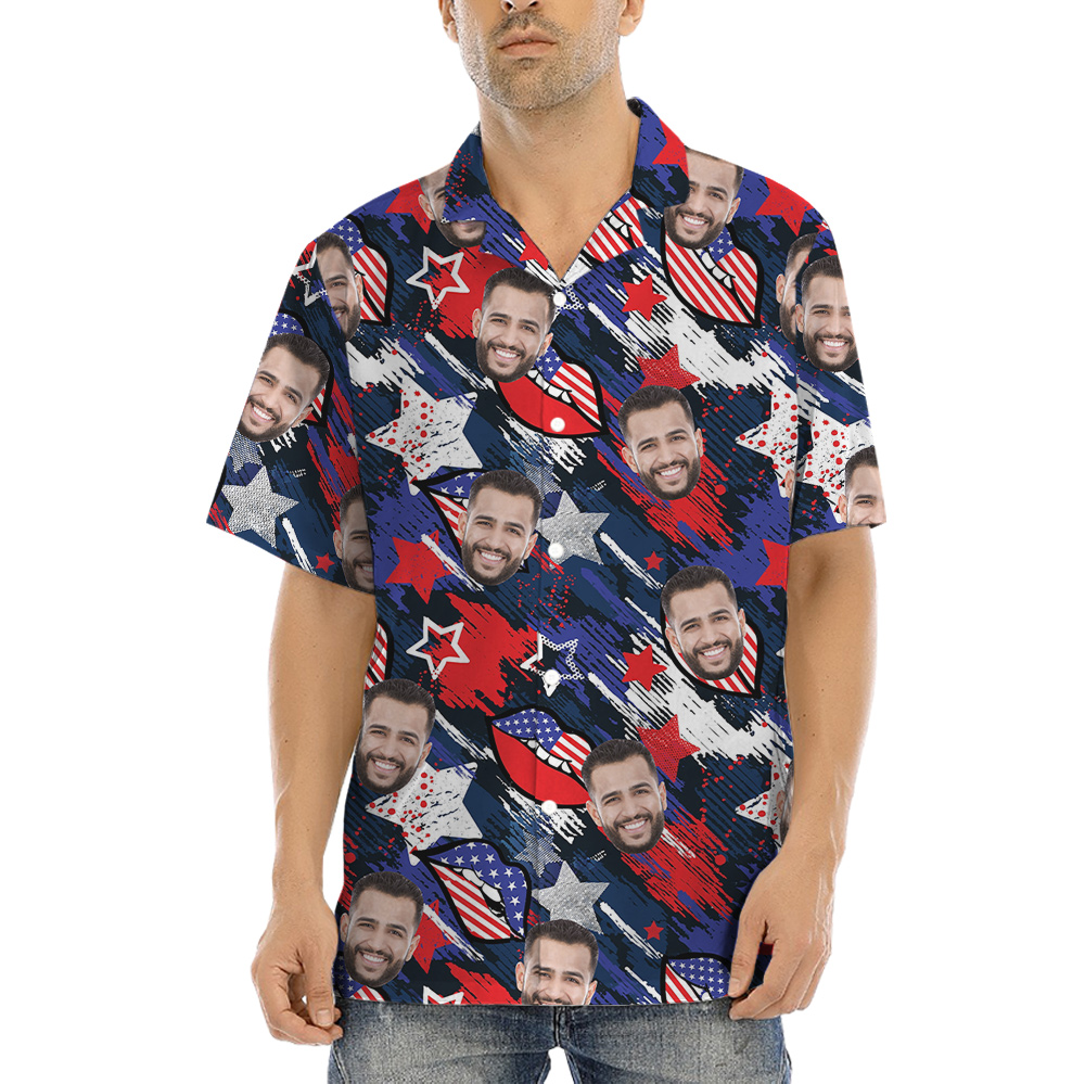 Independence Day Custom Face Blue Hawaiian Shirt - variant image 1