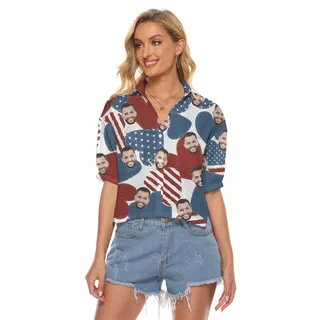Custom Face 4th Of July American Hearts Women's Cropped Shirt