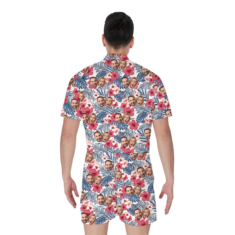 Personalized Male Short-Sleeved Romper With Couple Photo
