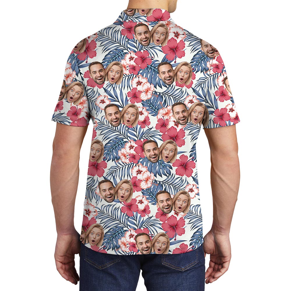 Custom Husband And Wife Photo Tropical Polo Shirt For Men