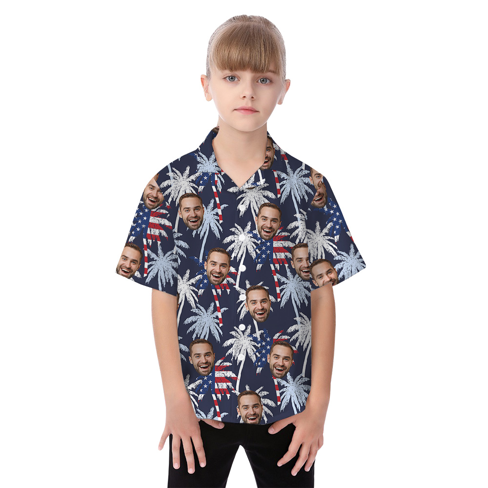 Tropical Palm Tree American Flag Matching Family Hawaiian Outfits With Custom Face