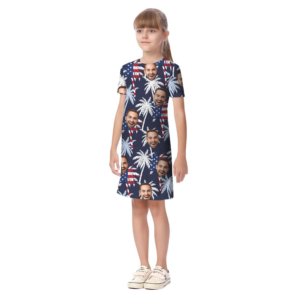 Tropical Palm Tree American Flag Matching Family Hawaiian Outfits With Custom Face