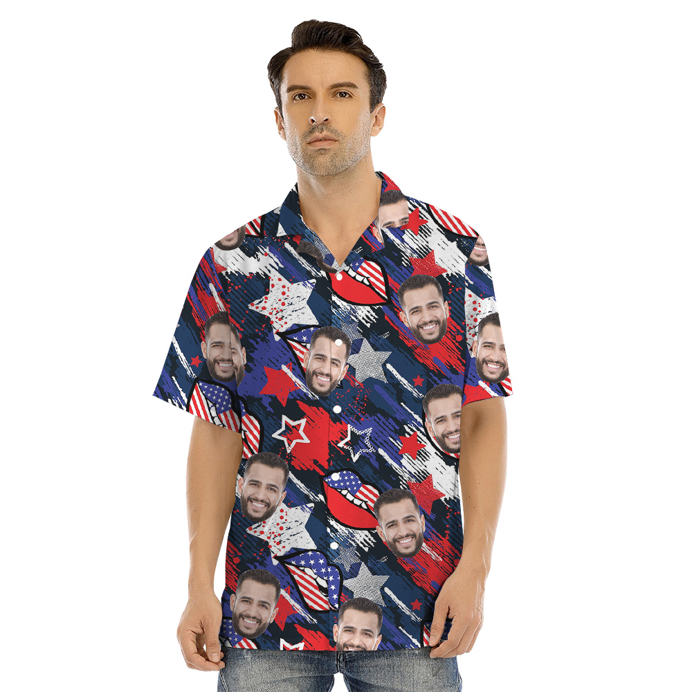 4th Of July Stars Blue Matching Hawaiian Outfits For Family With Custom Face