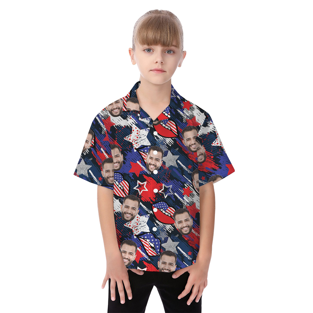 4th Of July Stars Blue Matching Hawaiian Outfits For Family With Custom Face