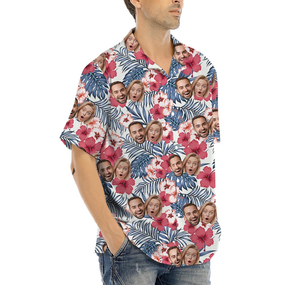 Pink Hibiscus Floral Custom Shirt For Men With Multiple Faces