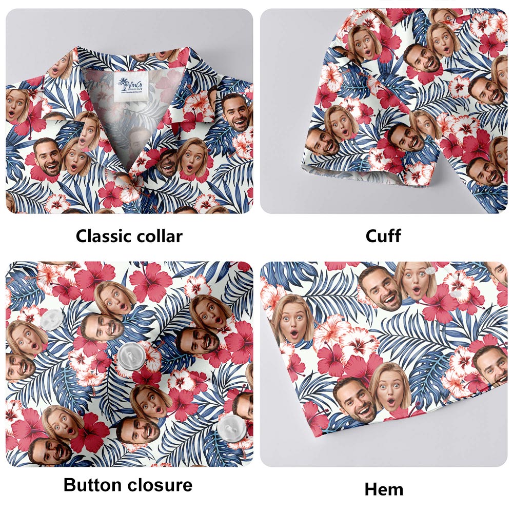 Pink Hibiscus Floral Custom Shirt For Men With Multiple Faces