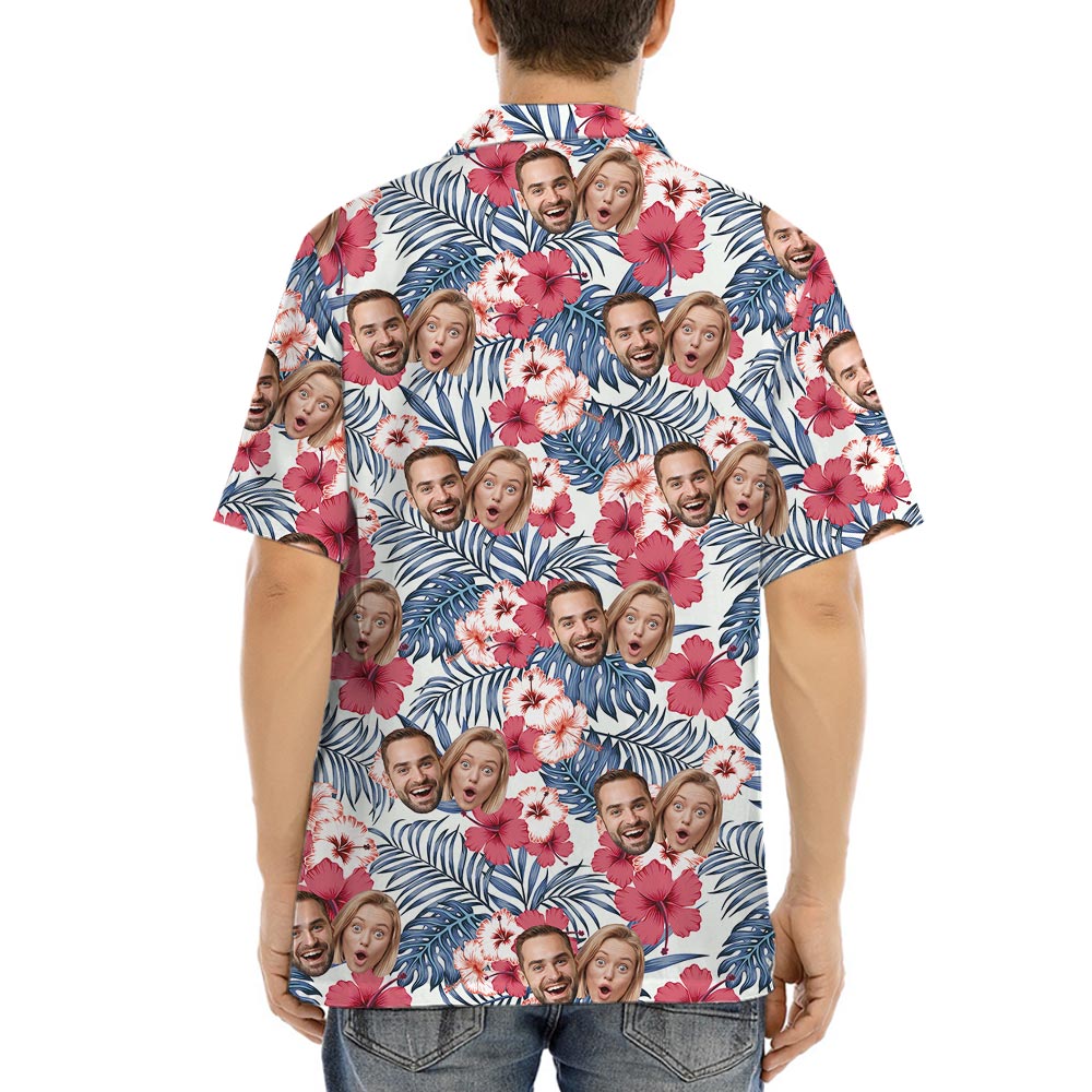 Pink Hibiscus Floral Custom Shirt For Men With Multiple Faces
