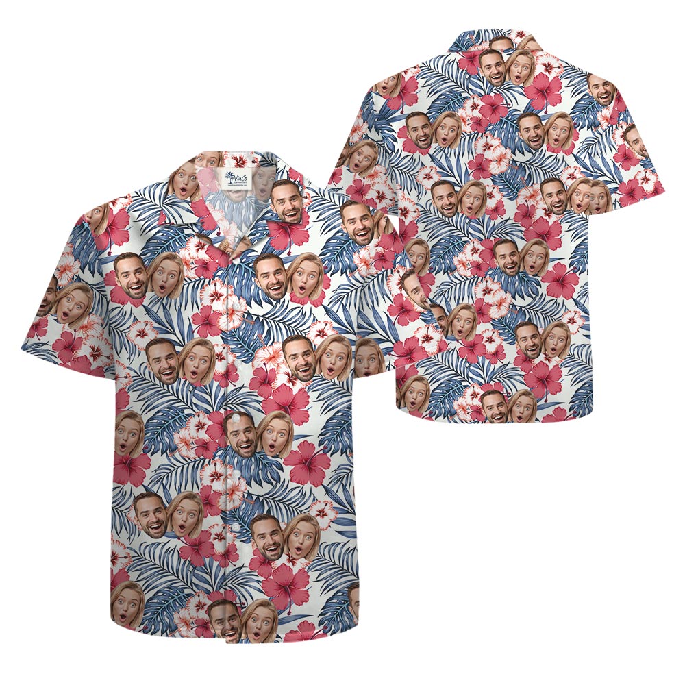 Pink Hibiscus Floral Custom Shirt For Men With Multiple Faces