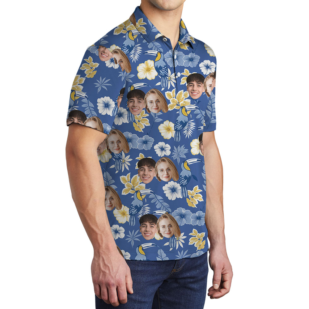 Cool Blue Men's Collared Polo Shirt With Up To 5 Faces