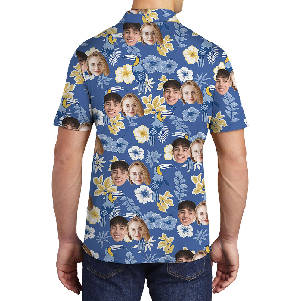 Cool Blue Men's Collared Polo Shirt With Up To 5 Faces