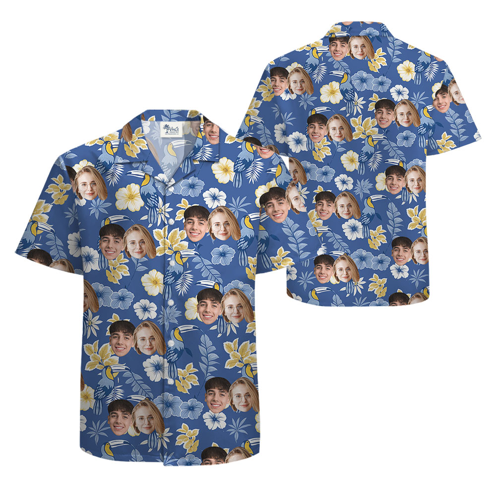 Parrot Floral Hawaiian Button Up Shirt With 1-5 Faces