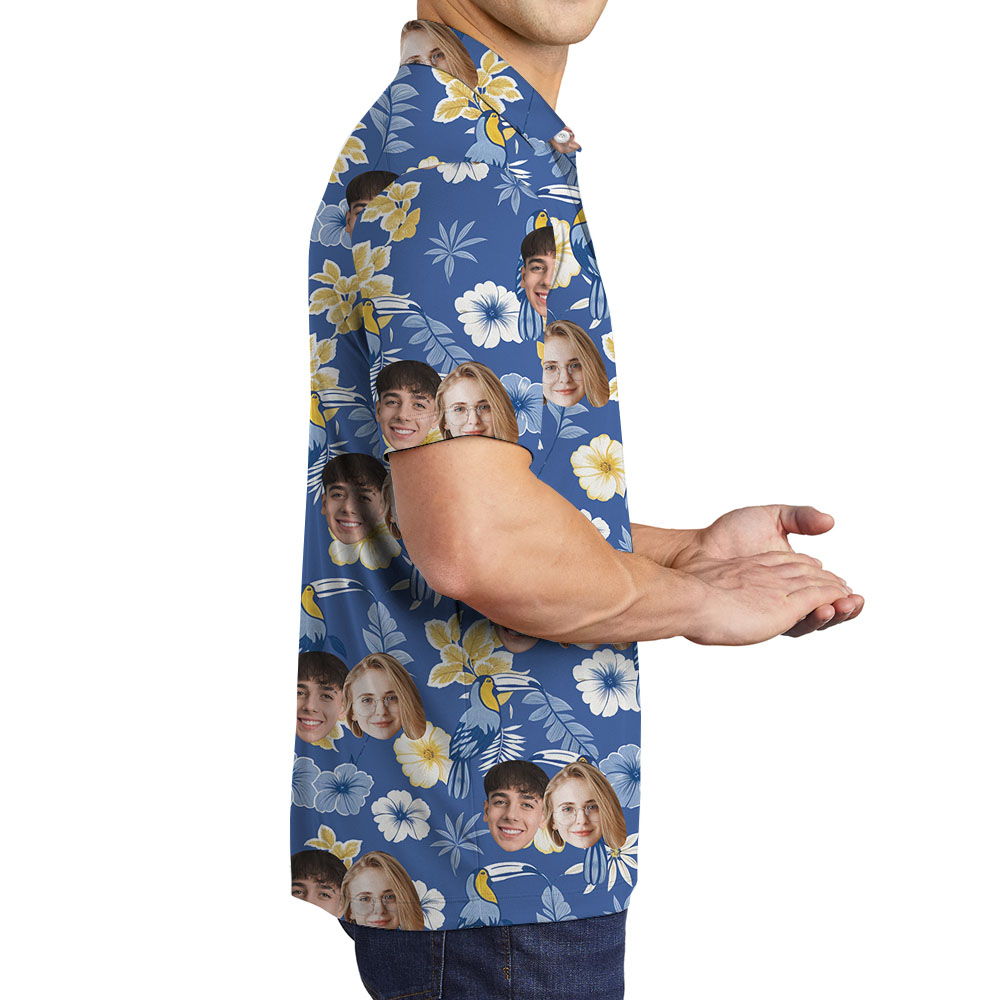 Cool Blue Men's Collared Polo Shirt With Up To 5 Faces