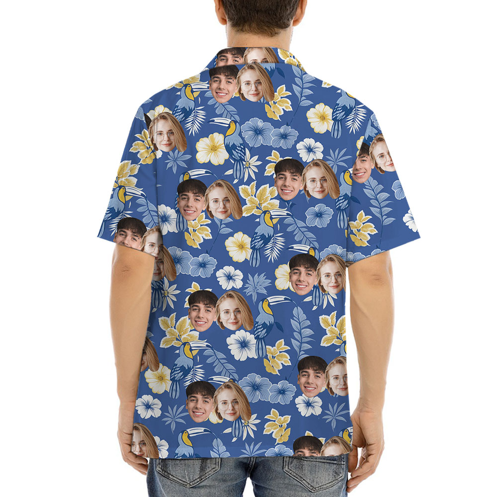 Parrot Floral Hawaiian Button Up Shirt With 1-5 Faces