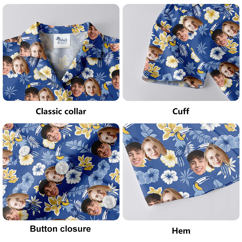 Parrot Floral Hawaiian Button Up Shirt With 1-5 Faces