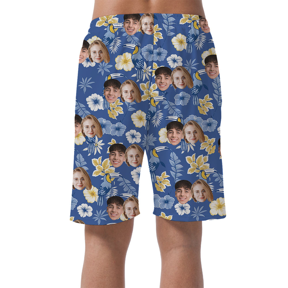 Blue Parrot Men's Casual Shorts With Multi Faces