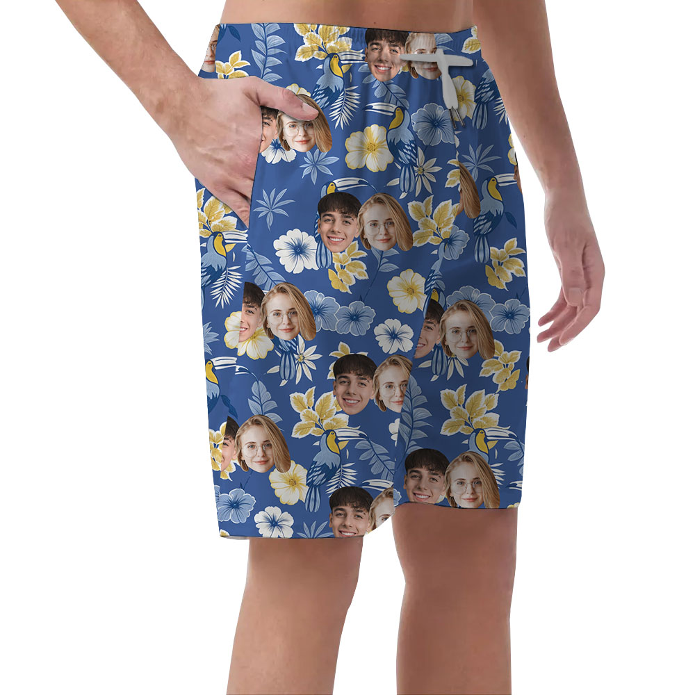 Blue Parrot Men's Casual Shorts With Multi Faces