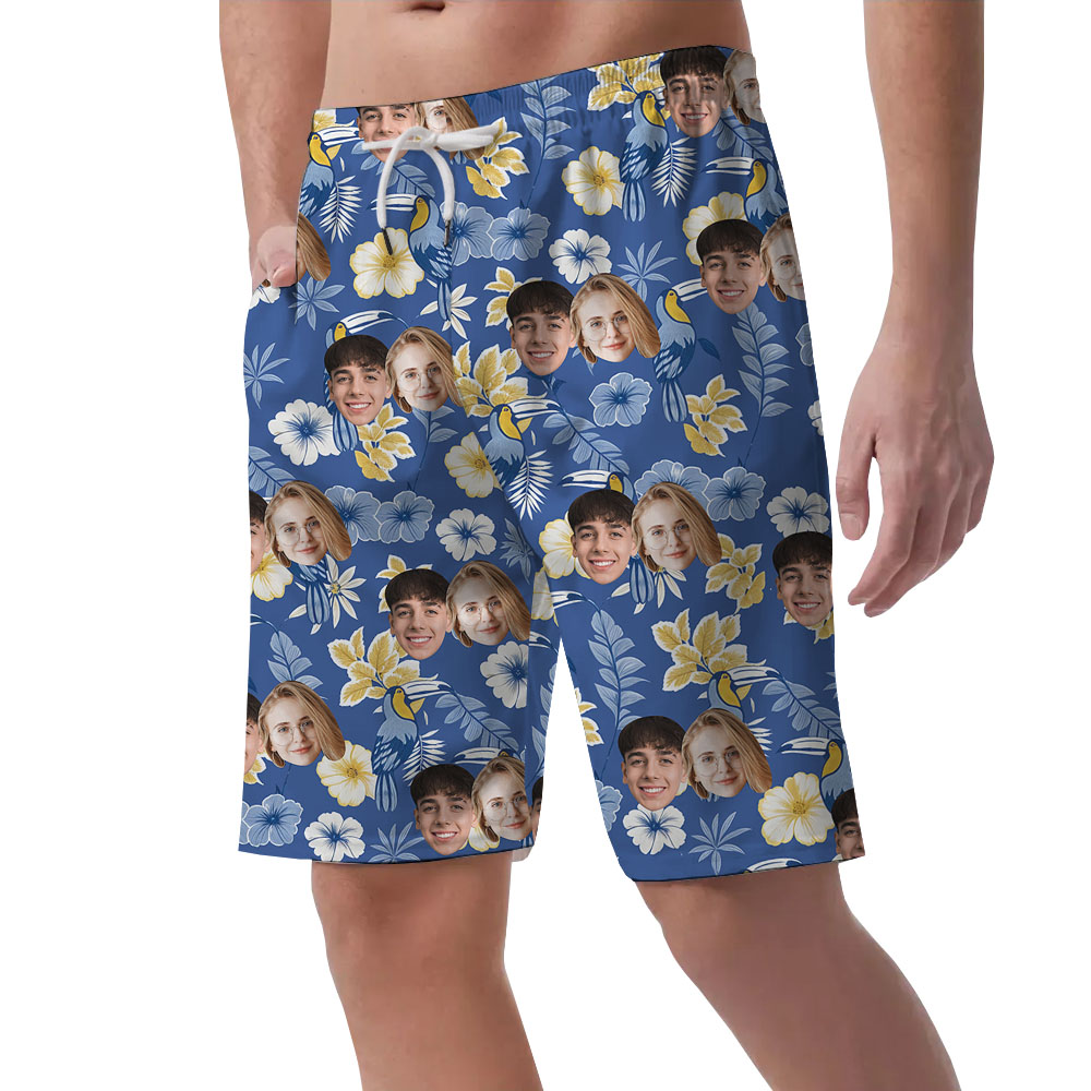Blue Parrot Men's Casual Shorts With Multi Faces
