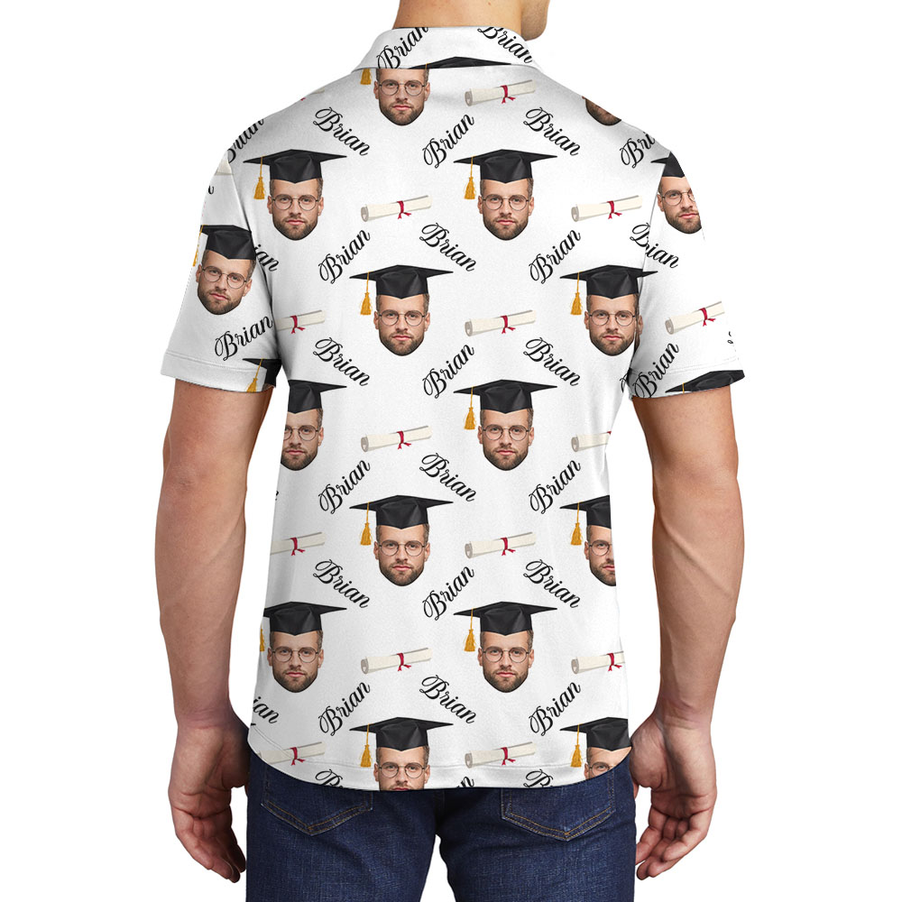 Custom Graduation Men's Collared Shirt With Faces And Names