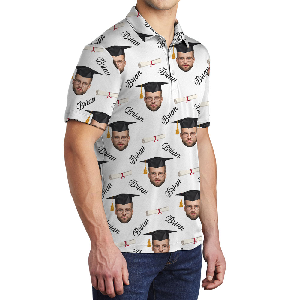 Custom Graduation Men's Collared Shirt With Faces And Names