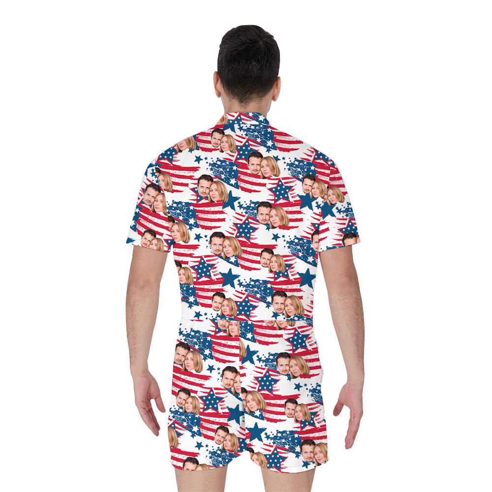 Personalized 1-5 Faces American Flag Romper For Men