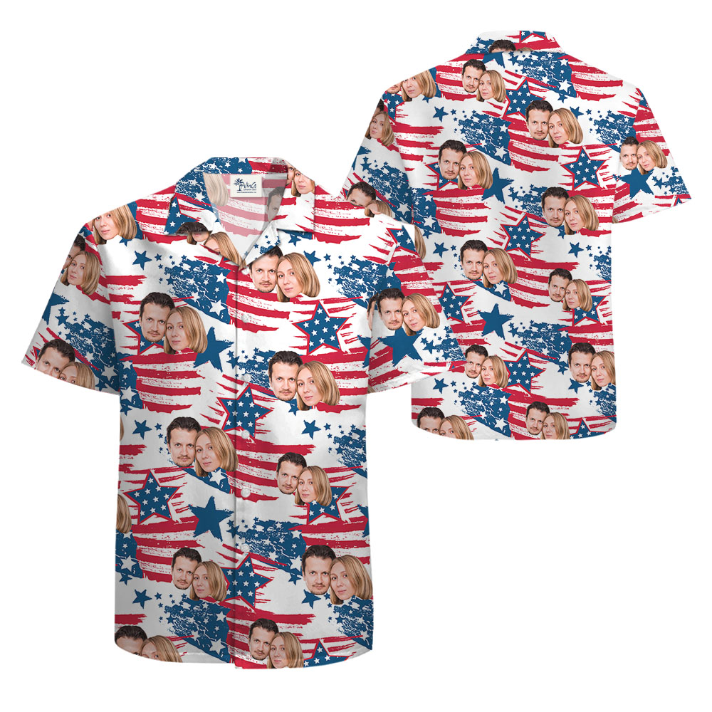 Men 4th Of July Button Up Shirt With Faces