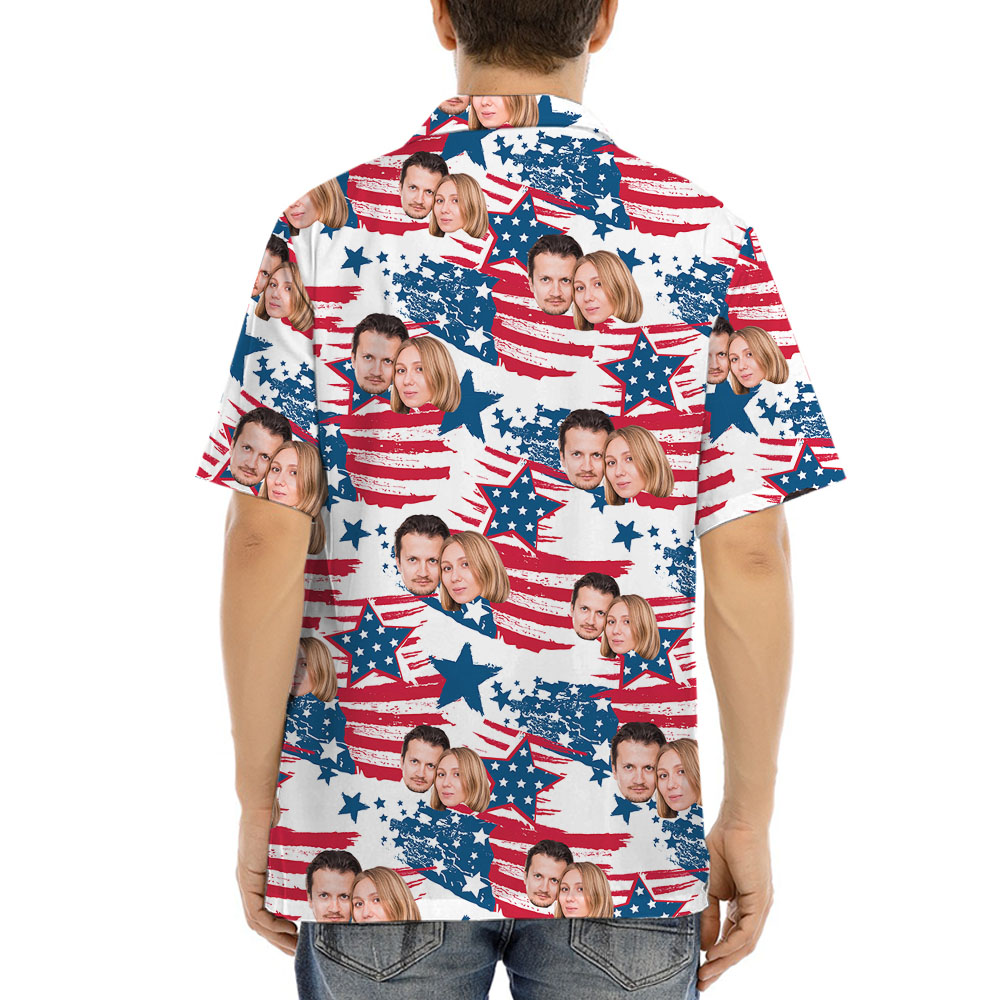 Men 4th Of July Button Up Shirt With Faces