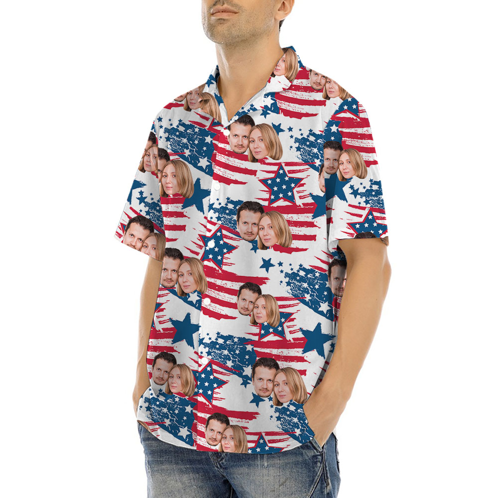 Men 4th Of July Button Up Shirt With Faces