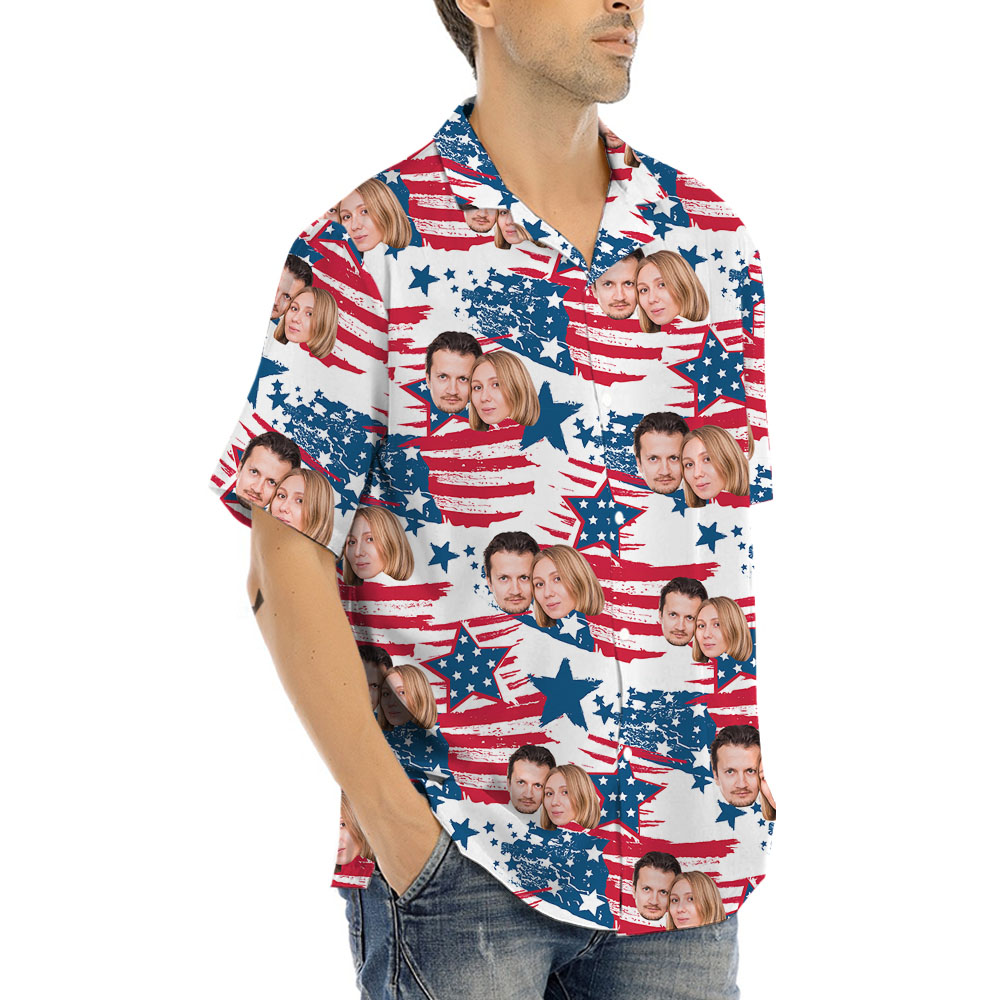 Men 4th Of July Button Up Shirt With Faces