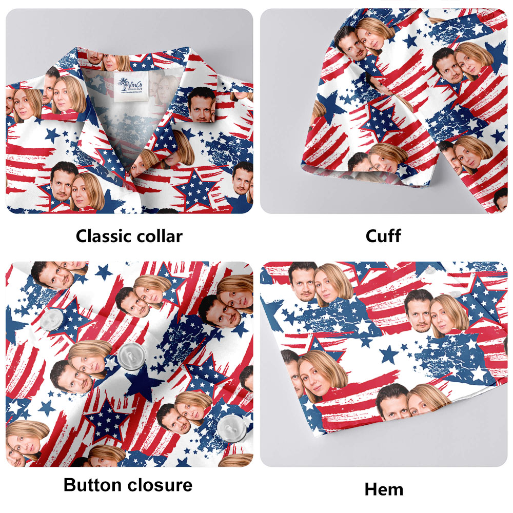 Men 4th Of July Button Up Shirt With Faces