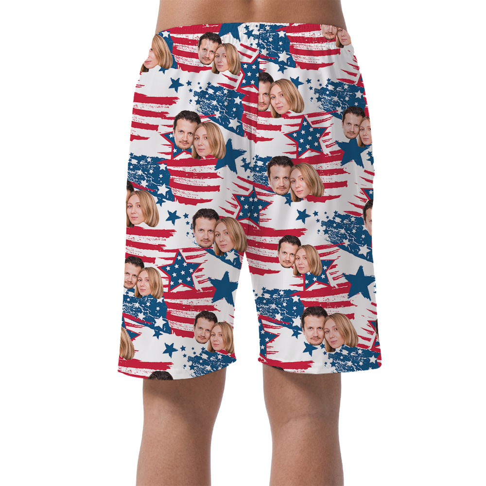 Custom 1-5 Faces American Flag Themed Shorts For Men