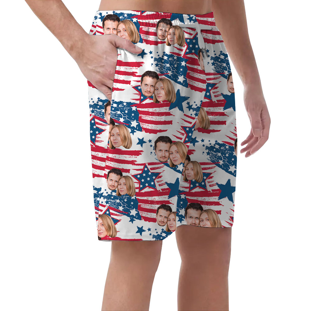 Custom 1-5 Faces American Flag Themed Shorts For Men