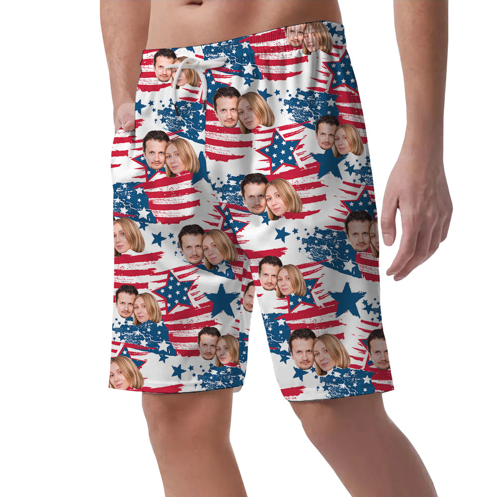 Custom 1-5 Faces American Flag Themed Shorts For Men