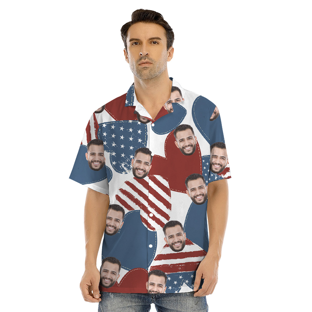 Custom Face American Hearts 4th Of July Matching Family Hawaiian Outfits