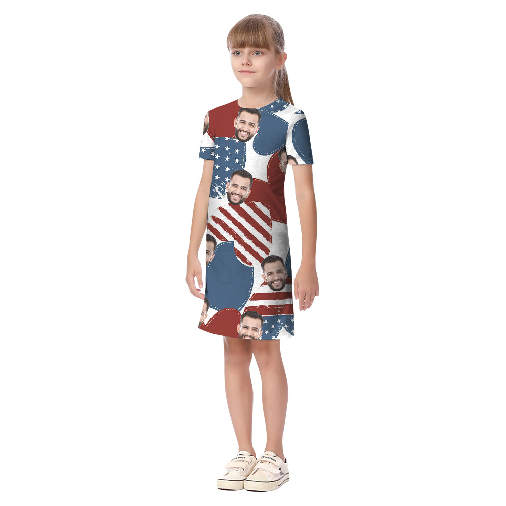 Custom Face American Hearts 4th Of July Matching Family Hawaiian Outfits
