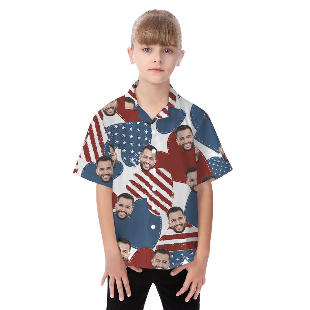 Custom Face American Hearts 4th Of July Matching Family Hawaiian Outfits