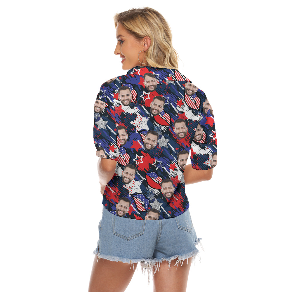 Custom Face Women's Cropped Shirt Theme 4th Of July