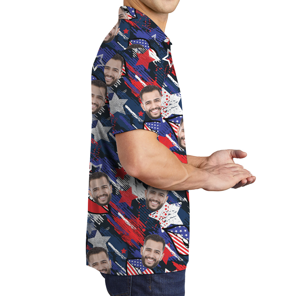 Custom Fourth Of July Hawaiian Polo Shirt With Multiple Faces
