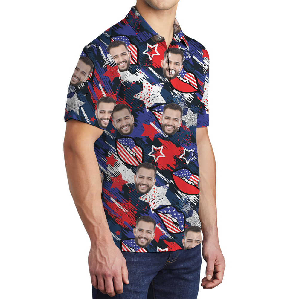 Custom Fourth Of July Hawaiian Polo Shirt With Multiple Faces