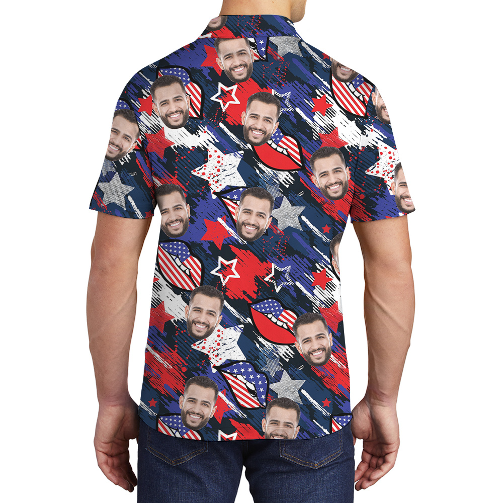 Custom Fourth Of July Hawaiian Polo Shirt With Multiple Faces