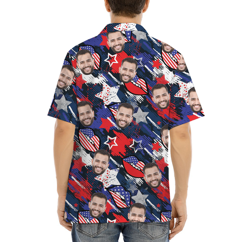 Independence Day Custom Face Blue Hawaiian Shirt